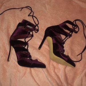 Lace up burgundy heels